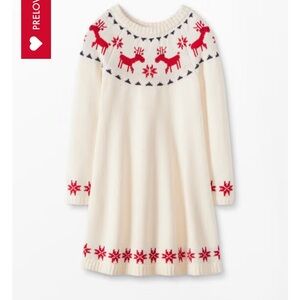 Kids Hanna Andersson Red and White Knit Fairisle Dear Deer Sweater Dress